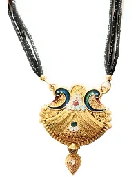 Gold Plated Mangalsutra Women's Pride Dailywear Golden Antique Design Peacock Pendant Mangalsutra for Women Black Beads Triple Line Layer Long Mangalsutra Necklace-thumb2