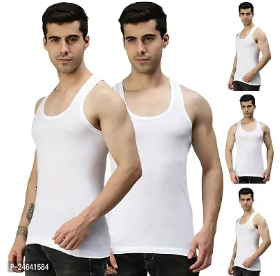 Baniyan White RN Vest For Men (Pack Of 5) Cotton Sando Mens Innerwear Undershirt Combo Pack-thumb0