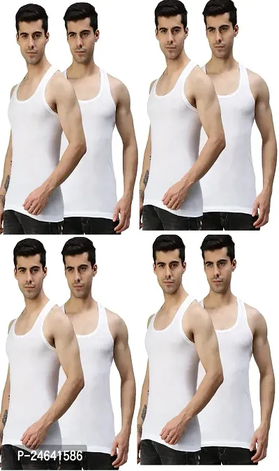 Baniyan White RN Vest For Men (Pack Of 8) Cotton Sando Mens Innerwear Undershirt Combo Pack