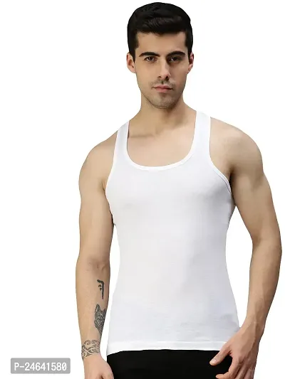 Baniyan White RN Vest For Men (Pack Of 1) Cotton Sando Mens Innerwear Undershirt-thumb0