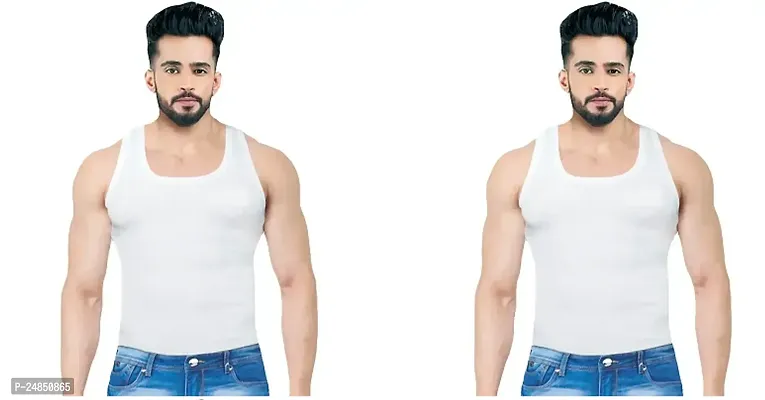 Pack Of 2 - Vest For Men White RN Baniyan For Boys  Mens II Sando Soft Cotton For Man II Plain Sleevless Ganji for Gents-thumb0