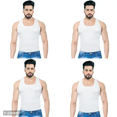 Pack Of 4 - Vest For Men White RN Baniyan For Boys  Mens II Sando Soft Cotton For Man II Plain Sleevless Ganji for Gents