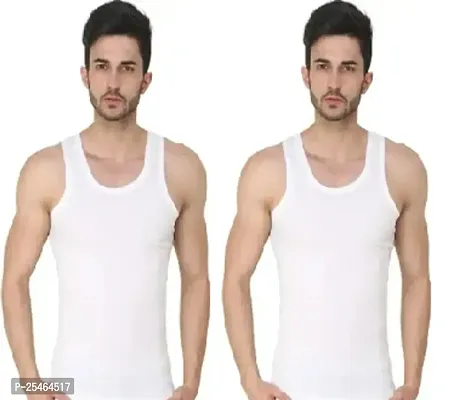 Men Cotton Solid Vest II Comfortable Sando Baniyan II Best Selling White Sleevless Undershirt - Pack of 2-thumb0