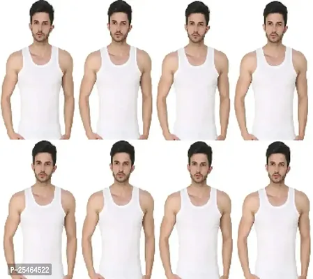 Men Cotton Solid Vest II Comfortable Sando Baniyan II Best Selling White Sleevless Undershirt - Pack of 8