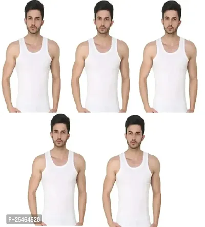 Men Cotton Solid Vest II Comfortable Sando Baniyan II Best Selling White Sleevless Undershirt - Pack of 5