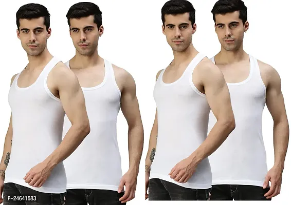 Baniyan White RN Vest For Men (Pack Of 4) Cotton Sando Mens Innerwear Undershirt Combo Pack