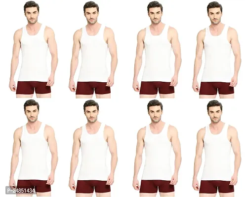 Stylish White Cotton Solid Basic Vests For Men Pack Of 8 Combo