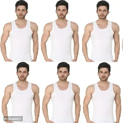 Men Cotton Solid Vest II Comfortable Sando Baniyan II Best Selling White Sleevless Undershirt - Pack of 6