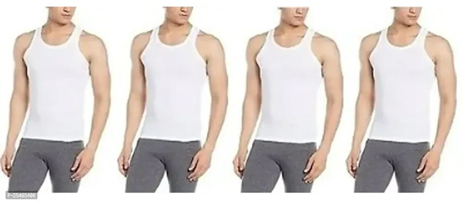 Branded Mens White RN 100% Cotton Vest for Men II Sleevless Innerwear Combo Vests Pack Of 4-thumb0