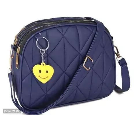 Stylish Navy Blue PU Solid Sling Bags For Women-thumb0