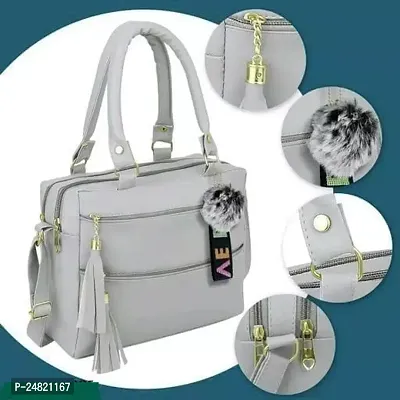 Stylish Grey PU Solid Sling Bags For Women-thumb0
