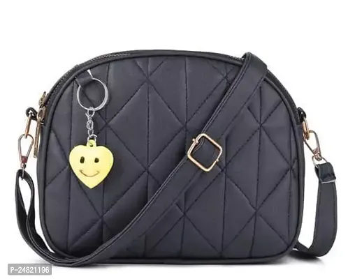 Stylish Black PU Solid Sling Bags For Women