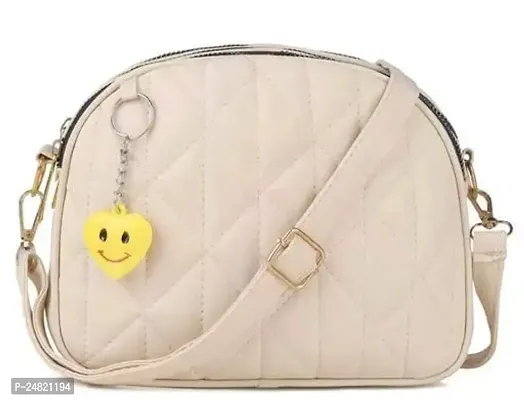 Stylish Beige PU Solid Sling Bags For Women