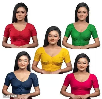 Stylish Multicoloured Cotton Daily Wear Readymade Blouse For Women (Pack Of 5)-thumb0