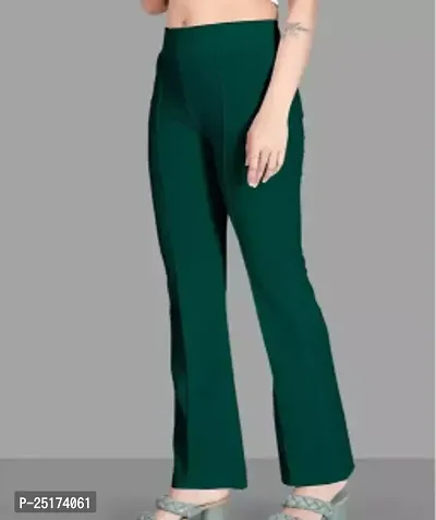 Elegant Green Cotton Blend Solid Trousers For Women