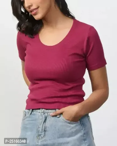 Elegant Maroon Cotton Blend Solid Top For Women