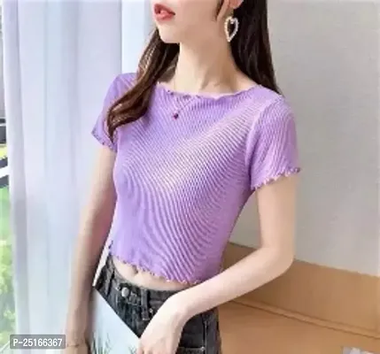 Elegant Purple Cotton Blend Solid Top For Women
