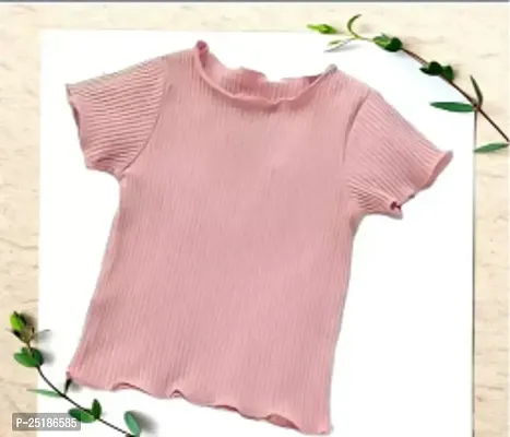 Stylish Pink Cotton Blend Solid Top For Girls-thumb0