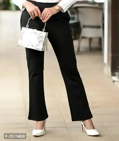 Elegant Black Cotton Blend Solid Trousers For Women-thumb3