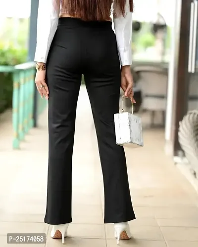 Elegant Black Cotton Blend Solid Trousers For Women-thumb4