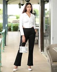 Elegant Black Cotton Blend Solid Trousers For Women-thumb1