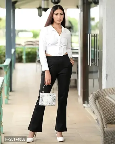 Elegant Black Cotton Blend Solid Trousers For Women-thumb2