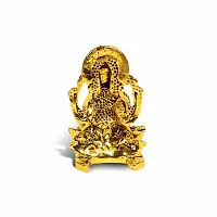 Adhvik Vighnaharta/ganpati/bappa Sitting on Lotus Flower Idol( Mini Ganesha St/603) White Stone Golden Antique Metal God Stand for Home Deacute;cor/car Dashboard/temple Puja/office Table Showpiece-thumb3