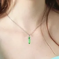 Adhvik Green Glass Healing Crystal Hexagonal Point Prism Pencil Shape Locket Pendant Necklace With Clavicle Chain For Girl's  Women-thumb1