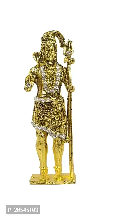 Adhvik Metal Antique Standing Shiv/mahadev/bhole Baba with Trishul Rhinestone Symbol Idol for Gifting, Home and Office Table, and Car Dashboard Decor Showpiece ( Size 9.5 X 2.5 Cm) Golden Color Pack of 1-thumb4