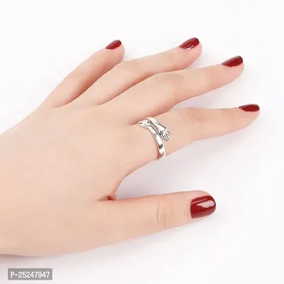 Adhvik CMB7997 3D Vertical Bar Cuboid Stick Locket Pendant Necklace,Love Couple Promise Hand Hug Me Thumb Finger Ring And (6.5cm Diameter) Adjustable Hand Cuff Wrist Half Bracelet Kada Bangle-thumb3