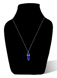 Adhvik Blue Glass Healing Crystal Hexagonal Point Prism Pencil Shape Locket Pendant Necklace With Clavicle Chain For Girl's  Women-thumb1