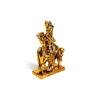 Adhvik Standing Kahna/krishna with Cow Idol (Mini St/611 Anmol Cow Krishna) Golden Antique Metal God Stand for Home Deacute;cor/car Dashboard/mandir Pooja Murti/temple Puja/office Table Showpiece-thumb2