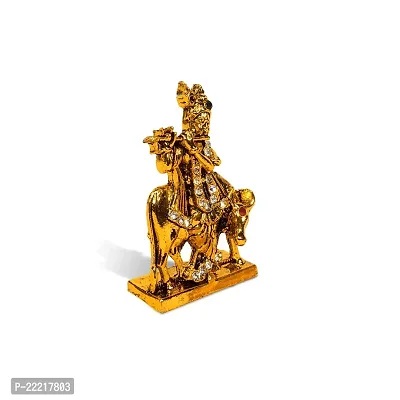 Adhvik Standing Kahna/krishna with Cow Idol (Mini St/611 Anmol Cow Krishna) Golden Antique Metal God Stand for Home Deacute;cor/car Dashboard/mandir Pooja Murti/temple Puja/office Table Showpiece-thumb3