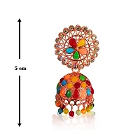 Adhvik Combo of Stylish Multicolor Latest Design Jarkan Dangler Metal Jhumki Earring with Silver Hug Me Thumb Finger Ring-thumb1