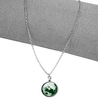 Adhvik (Pack Of 2 Pcs) Stainless Steel Romantic Glow in the Dark Rising Jungle Green Moon Handmade Crystal Glass Dome Lunar Eclipse Alloy Luminous Pendant Locket Necklace With Chain-thumb1