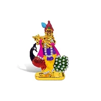 Adhvik Standing Krishna/kahna with Peacock Idol (Mini Morni Krishna St/940) Multicolor Metal God Stand for Home Deacute;cor/car Dashboard/mandir Pooja Murti/temple Puja/office Table Showpiece-thumb4