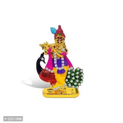 Adhvik Standing Krishna/kahna with Peacock Idol (Mini Morni Krishna St/940) Multicolor Metal God Stand for Home Deacute;cor/car Dashboard/mandir Pooja Murti/temple Puja/office Table Showpiece-thumb5