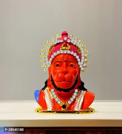 Adhvik Metal Bajrangbali/hanumanji Face with Stone Decor Idol for Gifting, Home and Office Table, and Car Dashboard Decor Showpiece Small Size (7 X 4 Cm) Orange Color Pack of 1