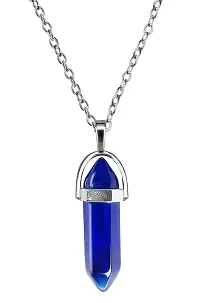 Adhvik Blue Crystal Glass Healing Hexagonal Prism Point Pencil Shape Pendant Locket Necklace With Clavicle Chain For Women  Girl's-thumb3