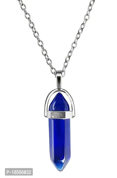 Adhvik Blue Crystal Glass Healing Hexagonal Prism Point Pencil Shape Pendant Locket Necklace With Clavicle Chain For Women  Girl's-thumb4