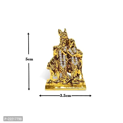 Adhvik Radha Krishna Standing with Cow Idol (Mini Cow Rk St/655) Golden Antique Metal God Stand for Home Deacute;cor/car Dashboard/mandir Pooja Murti/temple Puja/office Table Showpiece-thumb2