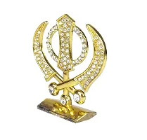 Adhvik Metal Sikh/punjabi Symbol Khanda Sahib Rhinestone Symbol Idol for Gifting, Home and Office Table, and Car Dashboard Decor Showpiece Small Size ( 6 X 6 Cm) Golden Color Pack of 1-thumb2