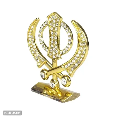 Adhvik Metal Sikh/punjabi Symbol Khanda Sahib Rhinestone Symbol Idol for Gifting, Home and Office Table, and Car Dashboard Decor Showpiece Small Size ( 6 X 6 Cm) Golden Color Pack of 1-thumb3