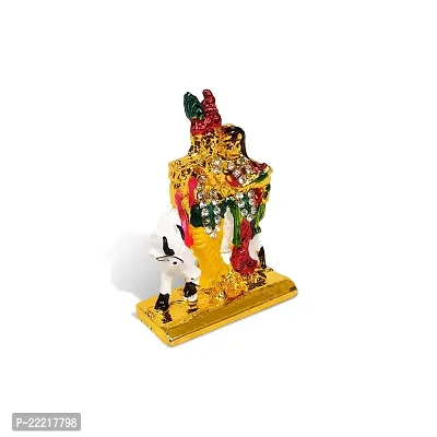 Adhvik Radha Krishna Standing with Cow Idol (Mini Cow Rk St/655) Multicolor Metal God Stand for Home Deacute;cor/car Dashboard/temple Puja/office Table Showpiece-thumb3