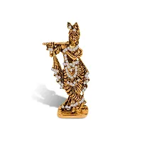 Adhvik HHRI0314 Krishna/kahna Standing with Flute White Stone Idol (St-562) Golden Color Metal God Stand for Home Dcor/car Dashboard/mandir Pooja Murti/temple Puja/office Table Showpiece-thumb4