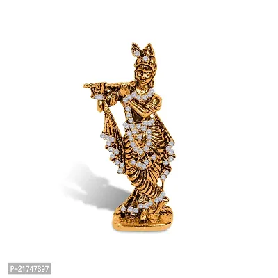 Adhvik HHRI0314 Krishna/kahna Standing with Flute White Stone Idol (St-562) Golden Color Metal God Stand for Home Dcor/car Dashboard/mandir Pooja Murti/temple Puja/office Table Showpiece-thumb5