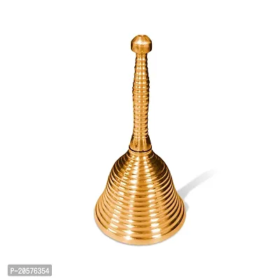 Adhvik Traditional Brass (Small 1 No ) Heavy Stripes Engrave Puja Pooja  Other Rituals Bell Ghanti for House  Temple Poojan Purpose Spiritual Gift Item (Set Of 1)-thumb0