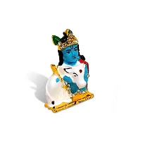 Adhvik Krishna/kahna Face with Cow and Basuri Idol( Mini Cow Bal Krishna St/935) Multicolor Metal God Stand for Home Deacute;cor/car Dashboard/temple Puja/office Table Showpiece-thumb2