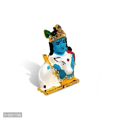 Adhvik Krishna/kahna Face with Cow and Basuri Idol( Mini Cow Bal Krishna St/935) Multicolor Metal God Stand for Home Deacute;cor/car Dashboard/temple Puja/office Table Showpiece-thumb3