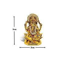 Adhvik Vighnaharta/ganpati/bappa Sitting on Lotus Flower Idol( Mini Ganesha St/603) White Stone Golden Antique Metal God Stand for Home Deacute;cor/car Dashboard/temple Puja/office Table Showpiece-thumb1